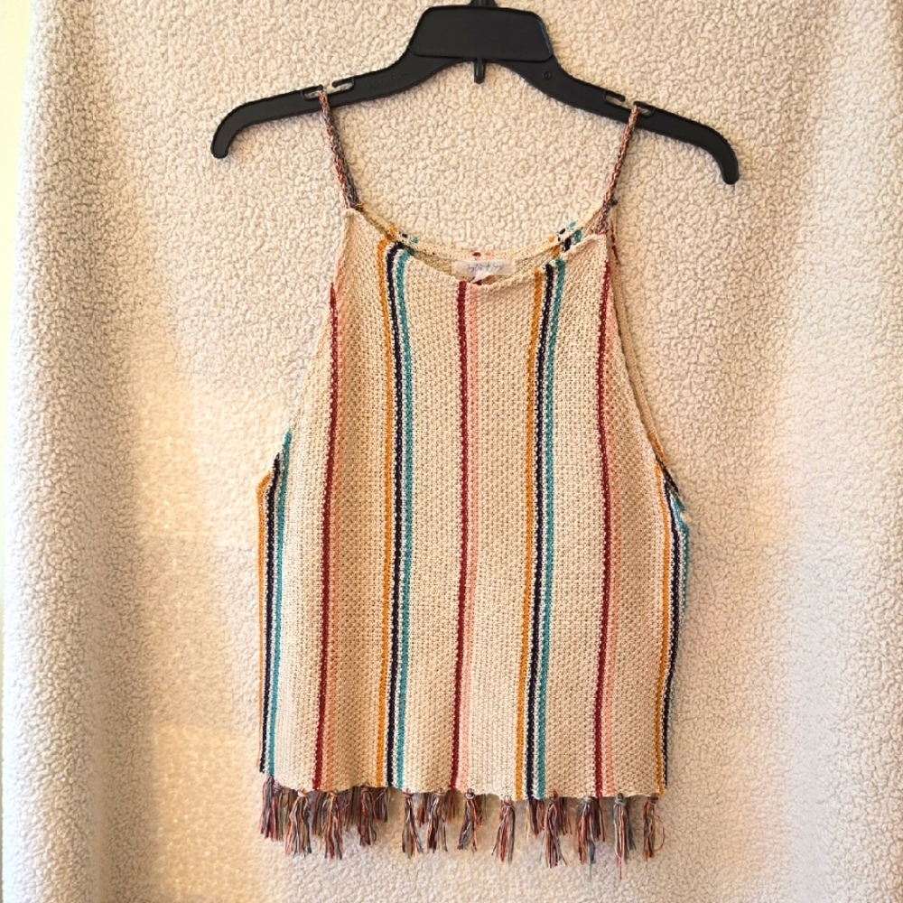 ❤️‍🔥❤️‍🔥❤️‍🔥Taylor & Sage Multicolor Striped Fringe Knit Tank Top